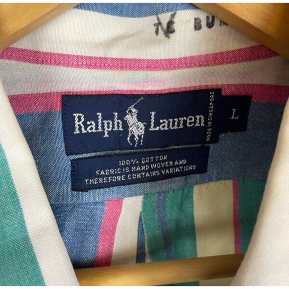 VTG Ralph Lauren Button Up Shirt Men's Large Vertical Stripe Retro University - Picture 3 of 9